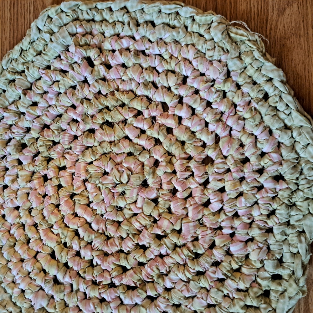 Handmade Rag Rug Crocheted Green Pink Set - Picture 6 of 7